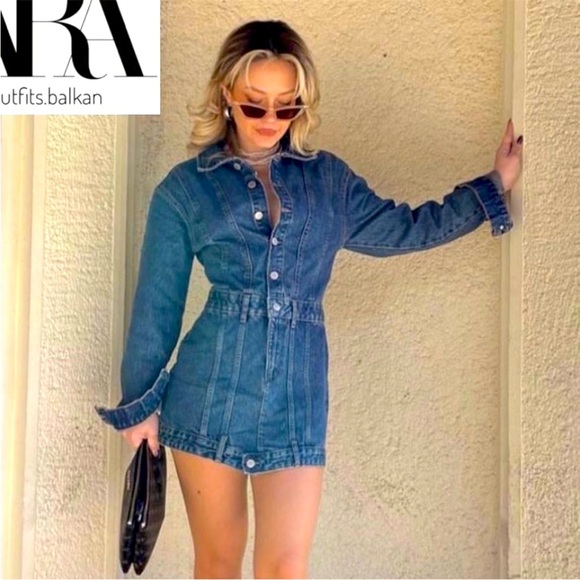 Zara Dresses & Skirts - NWT Zara Women’s TRF Mini Denim Jean Dress Size Medium Long Sleeve